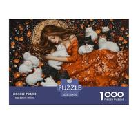 A Beautiful Girl-cats Puzzle in Legno Impermeabile DIY Puzzle Da 1000 Pezzi Per Adulti Divertenti Puzzle Per Adulti Giochi Educativi
