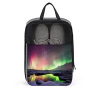 A Beautiful Green Red Aurora Dancing Over Iceland Shoe Bag with Zipper & Handle, Waterproof Breathable Portable