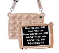 A-BEAUTY Custodia Bambini Compatibile con Honor Pad X8 10.1" 2022/X8 Lite/Huawei MatePad SE 10.1/T10s/T10/Enjoy Tablet 2 10.1", Antiurto Cover con Portapenne, Tracolla, Orso Marrone