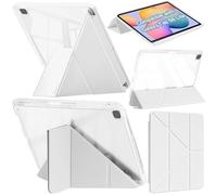 A-BEAUTY Custodia Compatibile con Samsung Galaxy Tab S6 Lite 10.4 Pollici 2024/2022/2020, Cover Trasparente Antiurto, Supporto Trifold 6 in 1 a Forma di Y, Auto Sonno/Veglia, Bianco