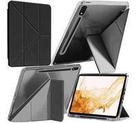 A-BEAUTY Custodia Compatibile con Samsung Galaxy Tab S8 2022/S7 2021 11 Pollici, Cover Trasparente Antiurto, Supporto Trifold 6 in 1 a Forma di Y, Auto Sonno/Veglia, Nero