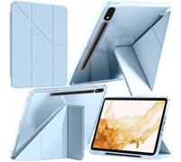 A-BEAUTY Custodia Compatibile con Samsung Galaxy Tab S8 2022/S7 2021 11 Pollici, Cover Trasparente Antiurto, Supporto Trifold 6 in 1 a Forma di Y, Auto Sonno/Veglia, Blu Cielo
