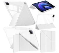 A-BEAUTY Custodia Compatibile con Xiaomi Pad 6/6 Pro 11 Pollici 2023 con Portapenne, Cover Trasparente Antiurto, Supporto Trifold 6 in 1 a Forma di Y, Auto Sonno/Veglia, Bianco