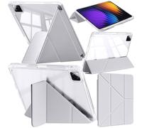 A-BEAUTY Custodia Compatibile con Xiaomi Pad 7/7 Pro 11.2 Pollici 2024 con Portapenne, Cover Trasparente Antiurto, Supporto Trifold 6 in 1 a Forma di Y, Auto Sonno/Veglia, Grigio