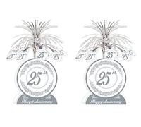 A Beistle Creation S50513AZ2 Beistle 25th Anniversary Centrotavola 2 pezzi, 33 cm Venticinquesimo tavolo Giubileo Festa, Pietra miliare Decorazione Matrimonio, Carta Plastica, Argento/Bianco