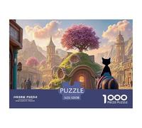 A Black Cat Dressed in Red And Blue 1000 Pz Carta Premium Puzzle Cherry Blossom Cloud Manor Antistress Jigsaw Arredo Per Amici 52x38cm/1000pcs