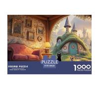 A Black Cat Sits on The Red Sofa 1000 Piece Carta Premium Puzzle Pastel Cats & Hobbit Style House Stimolante Jigsaw Arredo Per Adulti 38x26cm/1000pcs