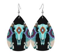 Â€Œbohemian Bull Skull With Teal Skull, Flower Mandala & Ikat Design Orecchini In Pelle Divertenti Orecchini Moda Orecchino In Pelle Per Cosplay Decorazioni