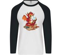 A Book Reading Dragon Bookworm Fantasy Uomo L/S Baseball T-Shirt