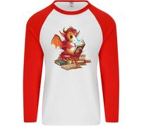 A Book Reading Dragon Bookworm Fantasy Uomo L/S Baseball T-Shirt