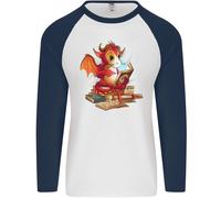 A Book Reading Dragon Bookworm Fantasy Uomo L/S Baseball T-Shirt