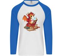 A Book Reading Dragon Bookworm Fantasy Uomo L/S Baseball T-Shirt