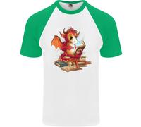 A Book Reading Dragon Bookworm Fantasy Uomo S/S Baseball T-Shirt