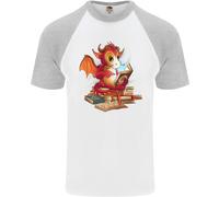 A Book Reading Dragon Bookworm Fantasy Uomo S/S Baseball T-Shirt
