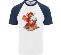 A Book Reading Dragon Bookworm Fantasy Uomo S/S Baseball T-Shirt