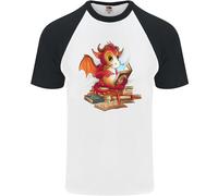 A Book Reading Dragon Bookworm Fantasy Uomo S/S Baseball T-Shirt