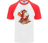 A Book Reading Dragon Bookworm Fantasy Uomo S/S Baseball T-Shirt