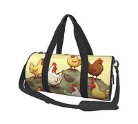 A Brood of Chickens - Borsone rotondo da viaggio con stampa di galline, borsa da palestra, fitness, allenamento, nero, taglia unica, Nero , Taglia unica