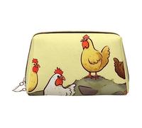 A Brood of Chickens - Trousse da viaggio con stampa di polli, organizer da viaggio per pennelli e pennelli da trucco, in pelle, con cerniera, borsa da toilette da donna, colore bianco, taglia unica,