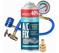 A/C FIX R1234yf - Gas di Ricambio per refrigerante, condizionatore d'Aria per Auto, refrigerante, bombola del Gas, 1 x 235 g, Tubo dell'Aria condizionata, manometro, Aria condizionata, Adattatore