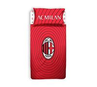 A.C. Milan, Lenzuola Letto Singolo, Completo Lenzuolo 1 Piazza, Rosso Nero, Lenzuolo Sopra, Lenzuolo Con Angoli, Federa, 100% Puro Cotone, Prodotto Ufficiale