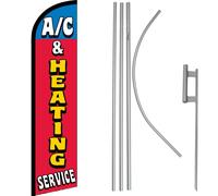 A/C & Riscaldamento Servizio Blu/Rosso Windless Banner Bandiera & 4.9m Asta Kit