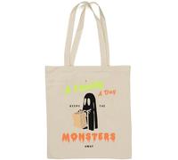 A Candy A Day Keeps The Monsters Away Funny Halloween Ghost Borsa tote in cotone naturale bianco