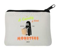 A Candy A Day Keeps The Monsters Away - Portamonete in neoprene con fantasma di Halloween, 10 x 11 cm, colore: Bianco, bianco, Taglia unica