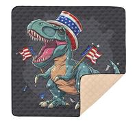 A Cartoon T-rex con bandiera americana Hat_4 tappetino da gioco per bambini in morbida schiuma per pavimento atossico da viaggio tappetino da gioco per bambini, 127 x 127 cm