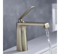 a Cascata in Oro Spazzolato Mixer Tocca Calda e Maniglia Fredda RUSEGGIO Bagno STALISH Design Perso per I Moderno