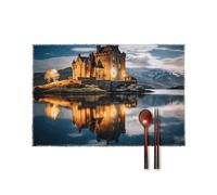 A Castle by The Lake - Set di 4 tovagliette lavabili per feste, rettangolari, per cucina, tavolo da cucina, tovagliette in tessuto resistente al calore, per casa, interni ed esterni, hotel
