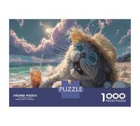 A Cat Drinking An Iced Drink On The Beach Puzzle 1000 Pezzi Per Adulti E Ragazzi - Wildlife Giochi Di Rilassamento E Intrattenimento Familiare, Regalo E Decorazione Da Parete 38x26cm/1000pcs