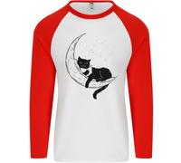 A Cat Lettura Un Libro On The Luna Uomo L/S Baseball T-Shirt