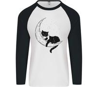 A Cat Lettura Un Libro On The Luna Uomo L/S Baseball T-Shirt