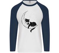 A Cat Lettura Un Libro On The Luna Uomo L/S Baseball T-Shirt