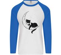 A Cat Lettura Un Libro On The Luna Uomo L/S Baseball T-Shirt