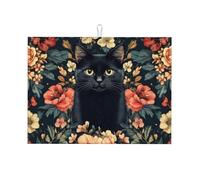 A Cat's Head is Among The Flowers - Tappetino scolapiatti in microfibra, grande, riutilizzabile, lavabile, per accessori da cucina, 45,7 x 61 cm