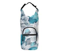 A Close Up Of Grey and Teal Floral Leaves on White Fabric Sling Water Bottle Holder Zippered Water Bottle Carrier Carrier Hiking Water Bottle Backpack Fits 567,0 g, 680,4 g, 907,2 g, 1,134 g bottiglie