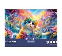 A Colorful Kitten Sits by Waterfalls with Bright Butterflies Puzzle Da 1000 Pezzi Cute Pet Cat Perfetto Regalo Per Ragazzi, Ragazze, Uomini E Donne 38x26cm/1000pcs