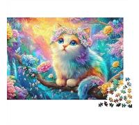 A Colorful Kitten Sits on A Branch Amid Vibrant Flowers And Butterflies Puzzle Da 1000 Pezzi Cute Cat Perfetto Regalo Per Ragazzi, Ragazze, Uomini E Donne 52x38cm/1000pcs
