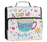 A Cup of Positivity - Raccoglitore con 3 anelli da 3,8 cm, con tracolla e manico, impermeabile, per studenti di medie dimensioni