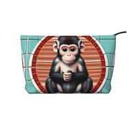 A Curious Cat - Borsa cosmetica portatile di grande capacità, in velluto a coste, con cerniera, borsa da viaggio, La scimmia silenziosa, Taglia unica