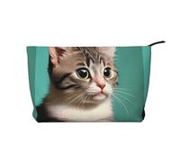 A Curious Cat Borsa per il trucco in velluto a coste con chiusura a cerniera, organizer multifunzionale 22 x 7 x 17 cm per viaggi, campeggio, vacanze, fitness, Nero , Taglia unica