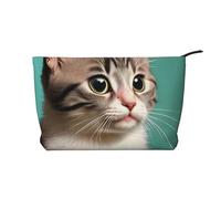 A Curious Cat - Trousse in velluto a coste con cerniera, astuccio per cosmetici, per viaggi, articoli da toeletta e uso quotidiano