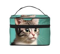 A Curious Cat - Trousse per cosmetici da donna, con stampa, grande organizer da viaggio
