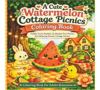 A Cute Watermelon Cottage Picnics Coloring Book: Cuddly Fruity Buddies At Shaded Tree Picnics And Relaxing Kawaii Cottage Scenes. Square Edition: 8.5 x 8.5 Inch