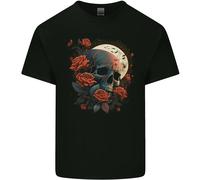 A Dark Fantasy Teschio Con Rose E Luna T-Shirt Ragazzi Ragazze