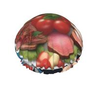 A Delicious Feast - Cuffia da doccia con stampa, riutilizzabile, a doppio strato, con fascia elastica, perfetta per casa, spa, hotel e viaggi