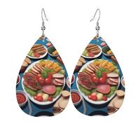 A Delicious Feast - Orecchini da donna in pelle con stampa a goccia, perfetti per feste e accessori per costumi, taglia unica, in pelle, senza pietre preziose
