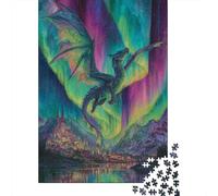A Drago Soars Above The Sky Covered by The Aurora, Puzzle Sostenibili Con Motivi Per Adulti Da Gioco in Legno Di Alta Qualità 70x50cm/1000pcs